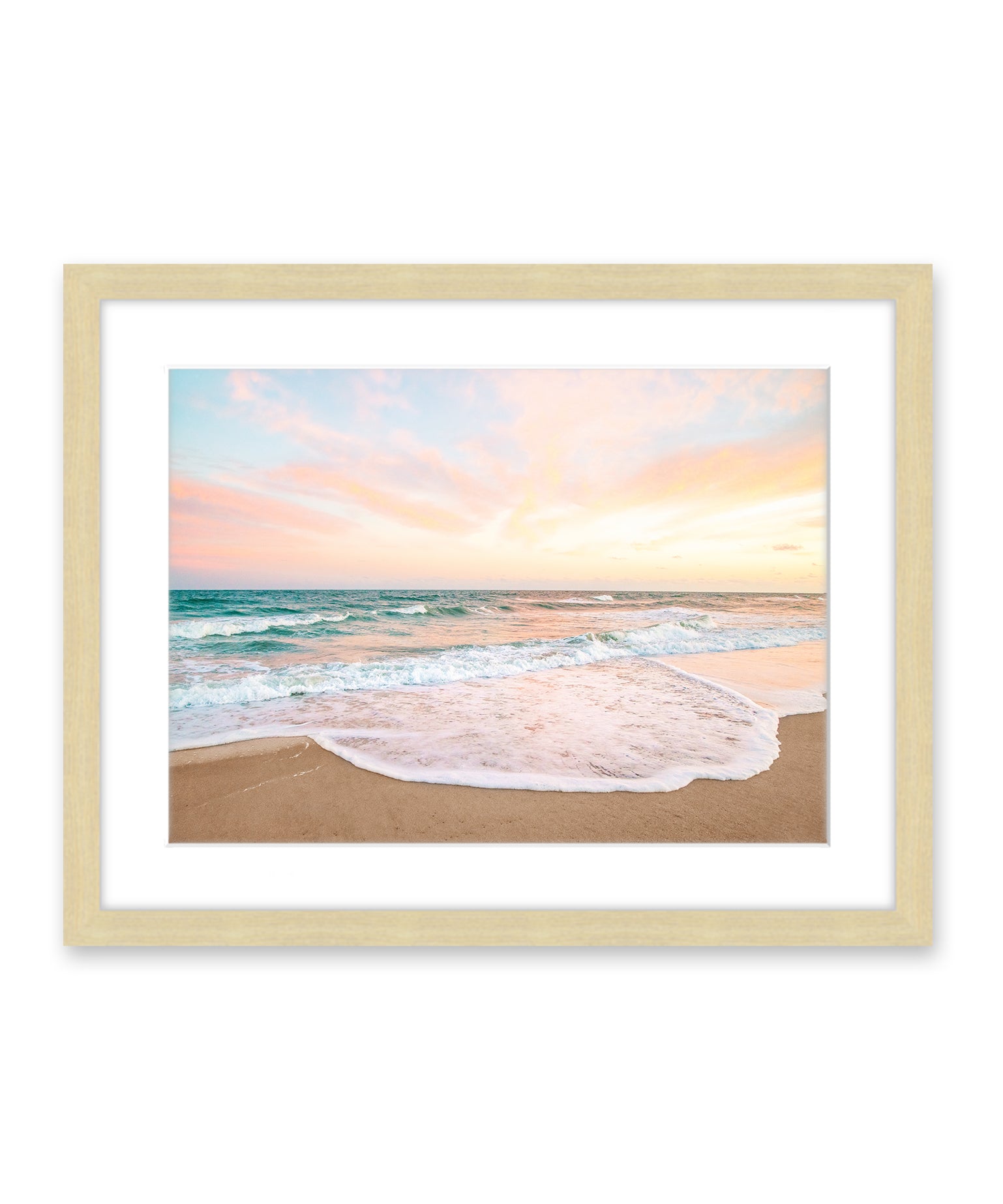 Pastel Colorful Sunset Wrightsville Beach Photograph, Natural Wood Frame by Wright and Roam
