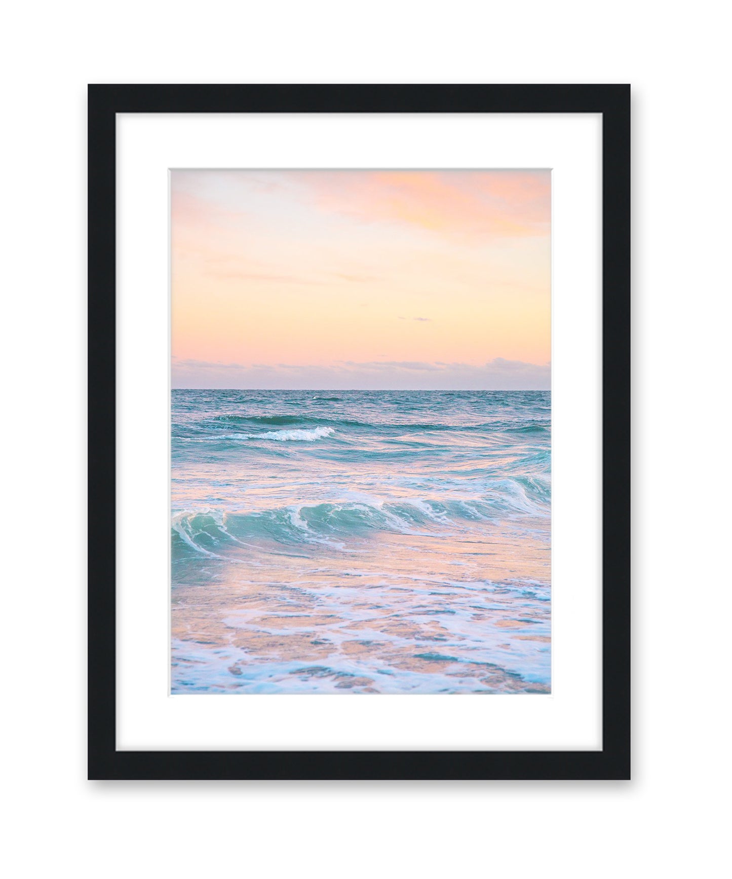 blue yellow pastel waves beach photograph, Black Frame by Wright and Roam