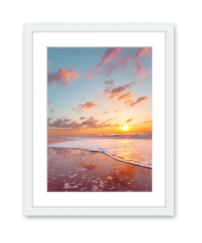 colorful sunset beach print, White Frame by Wright and Roam