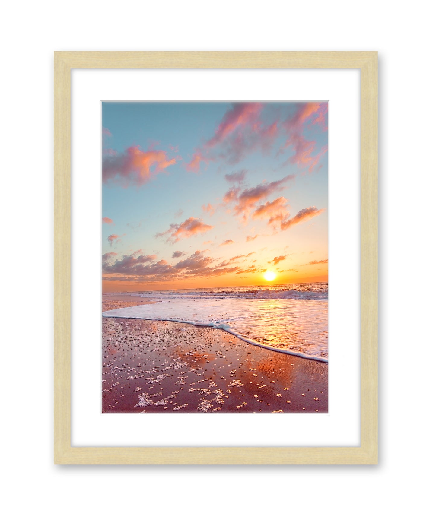 colorful sunset beach print, Natural Wood Frame by Wright and Roam