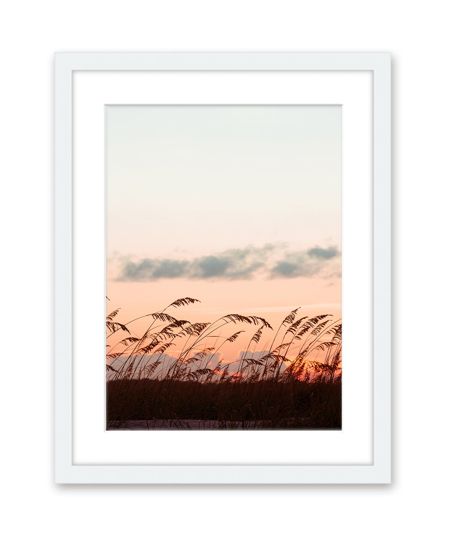 Warm Sunset Beach Print, White Frame by Wright and Roam