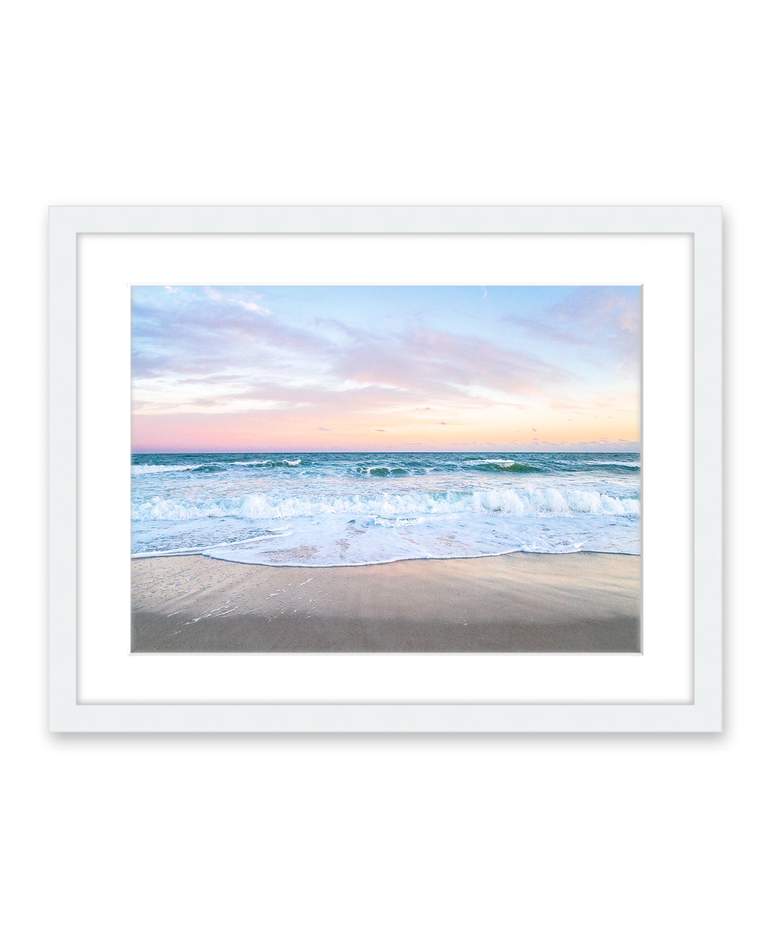 Blue Sunset Wrightsville Beach Print, White Wood Frame By Wright and Roam