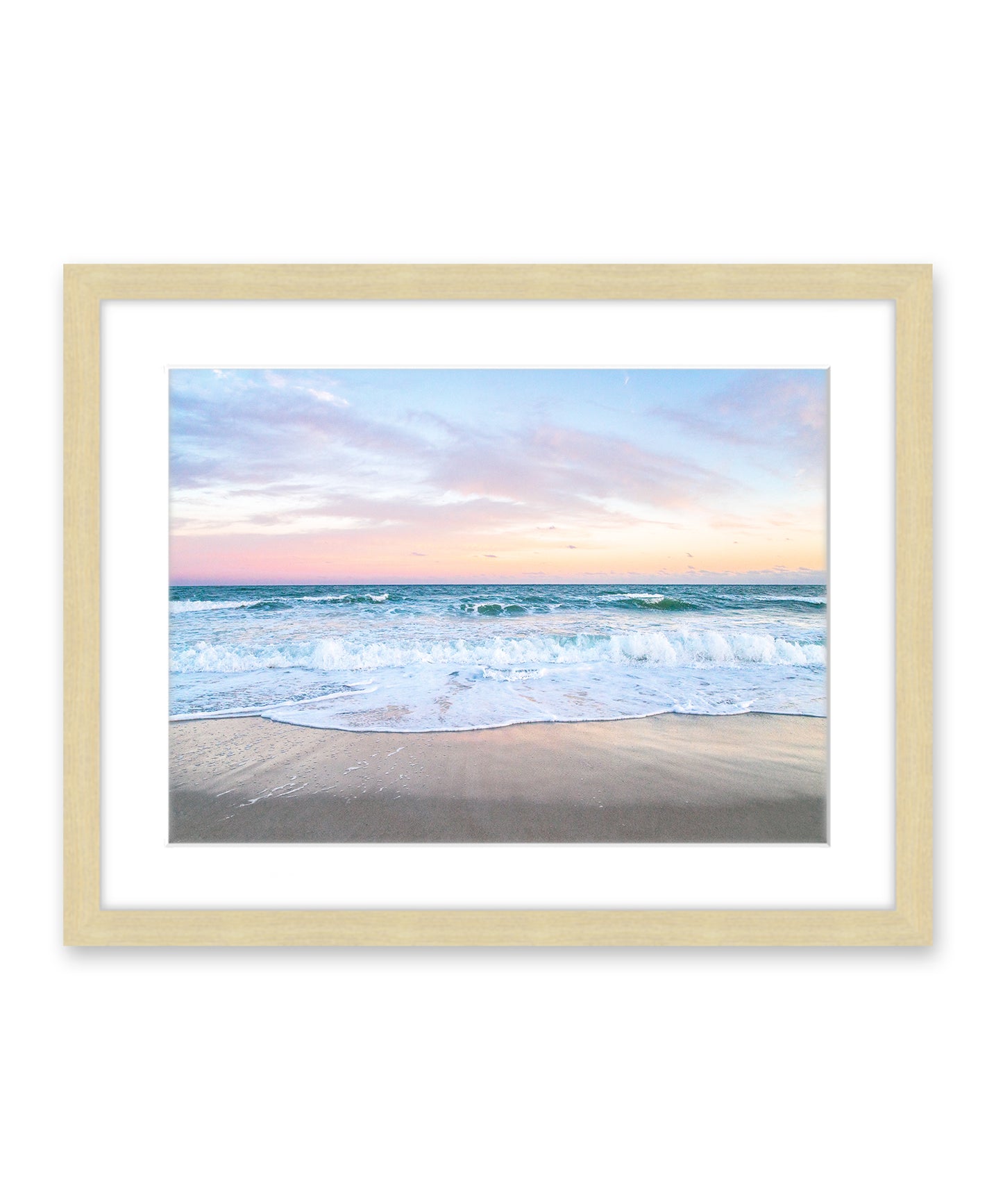 Blue Sunset Wrightsville Beach Print, Natural Wood Frame By Wright and Roam