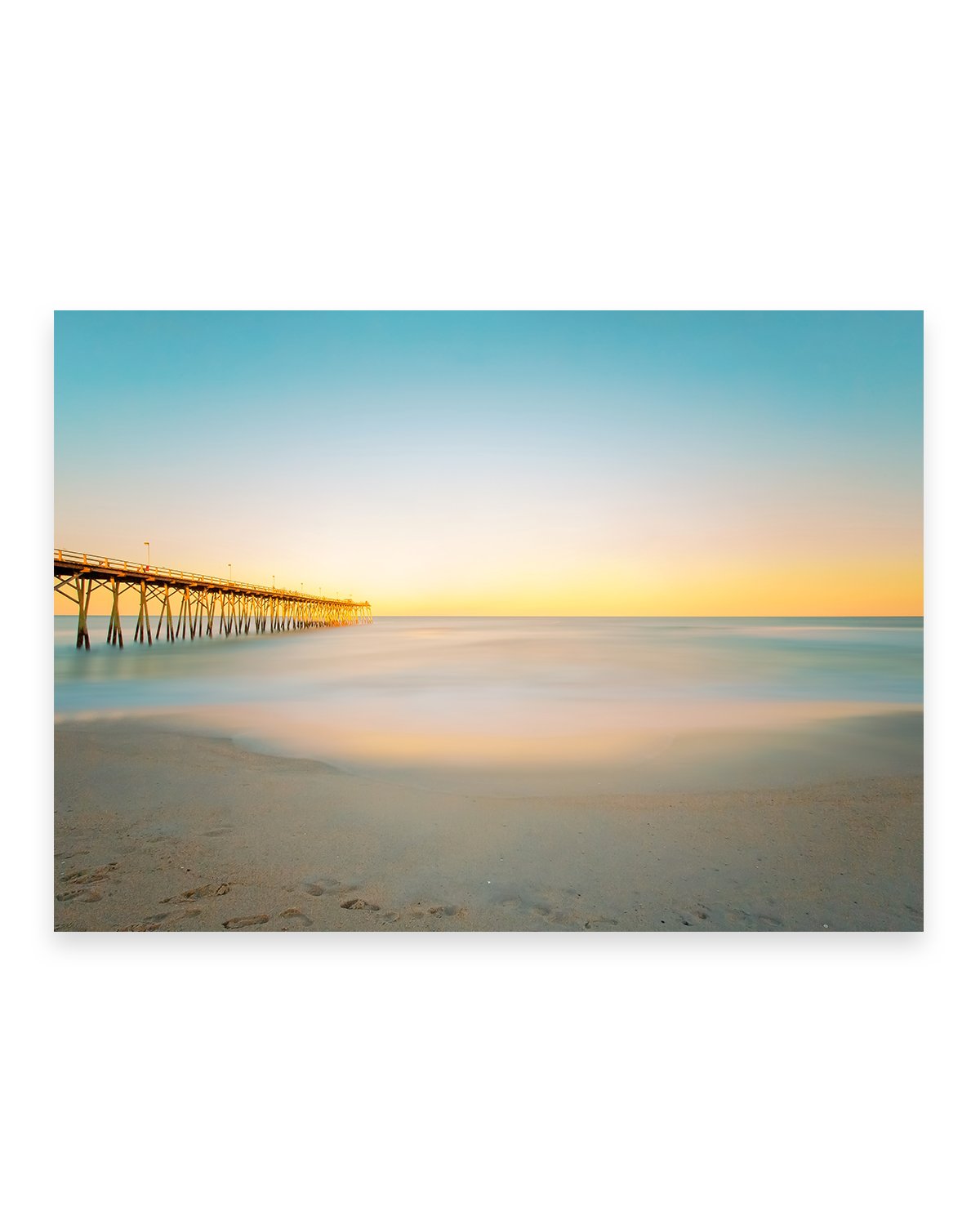 blue and yellow sunset Carolina beach photograph by Wright and Roam