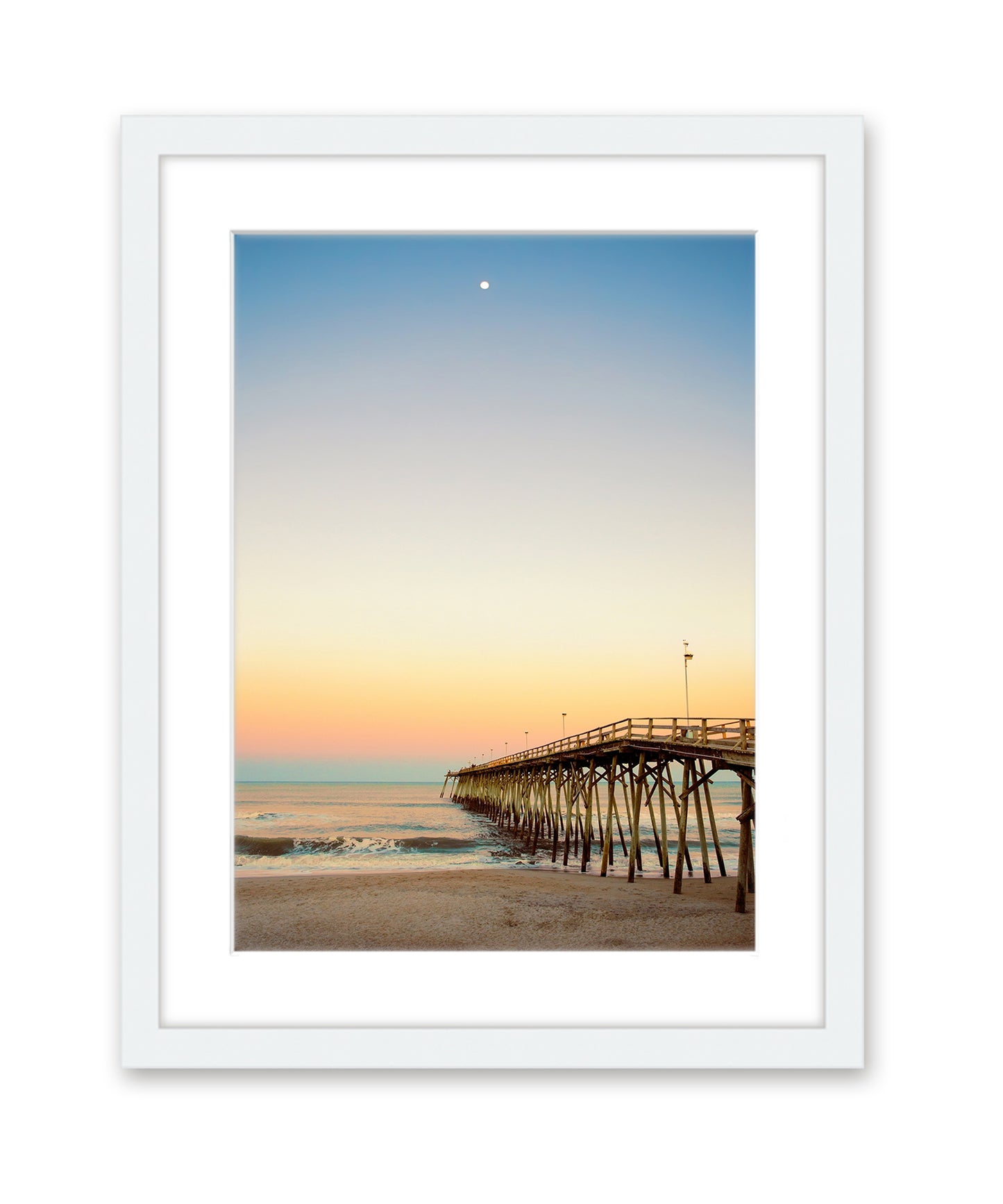 Kure Beach Pier, Warm Beach Sunset, Wright and Roam, White Frame